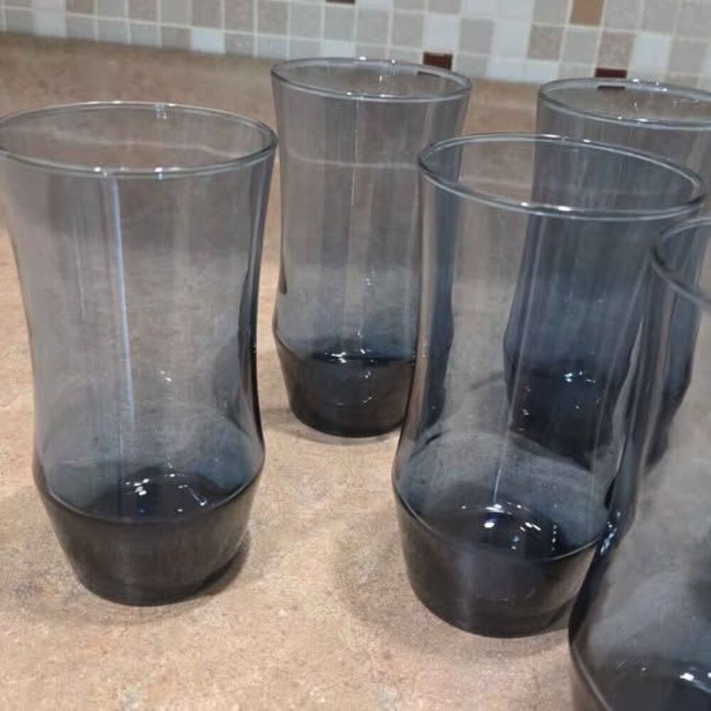 Vintage Libby Apollo tumblers set of 7 Smokey Indigo